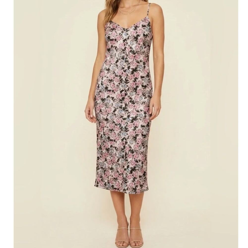 AFRM Revolve Floral Satin Strappy Slip Midi Dress • Whimsygoth • Size M